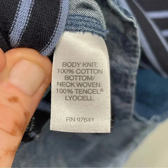 J Jill Mixed Media Shirttail Dress Striped Womens Small Blue Denim Crew - Picture 11 of 12